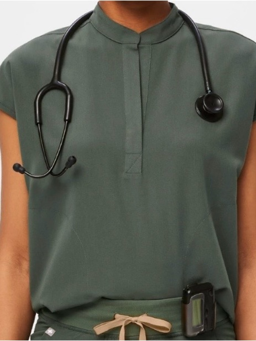 Figs Moss Rafaela Mandarin Collar Scrub Top